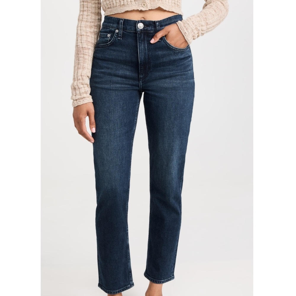 rag & bone High-Rise Straight Leg Jeans in Dark Indigo